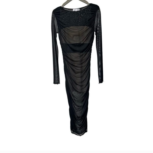 Louna Mesh Naked Midi Dress Long Sleeve In Sheer Black Mesh Size Medium - Picture 8 of 10